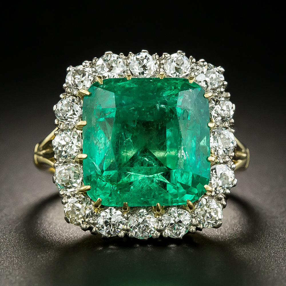 Vintage 8.60 Carat Emerald and Diamond Ring