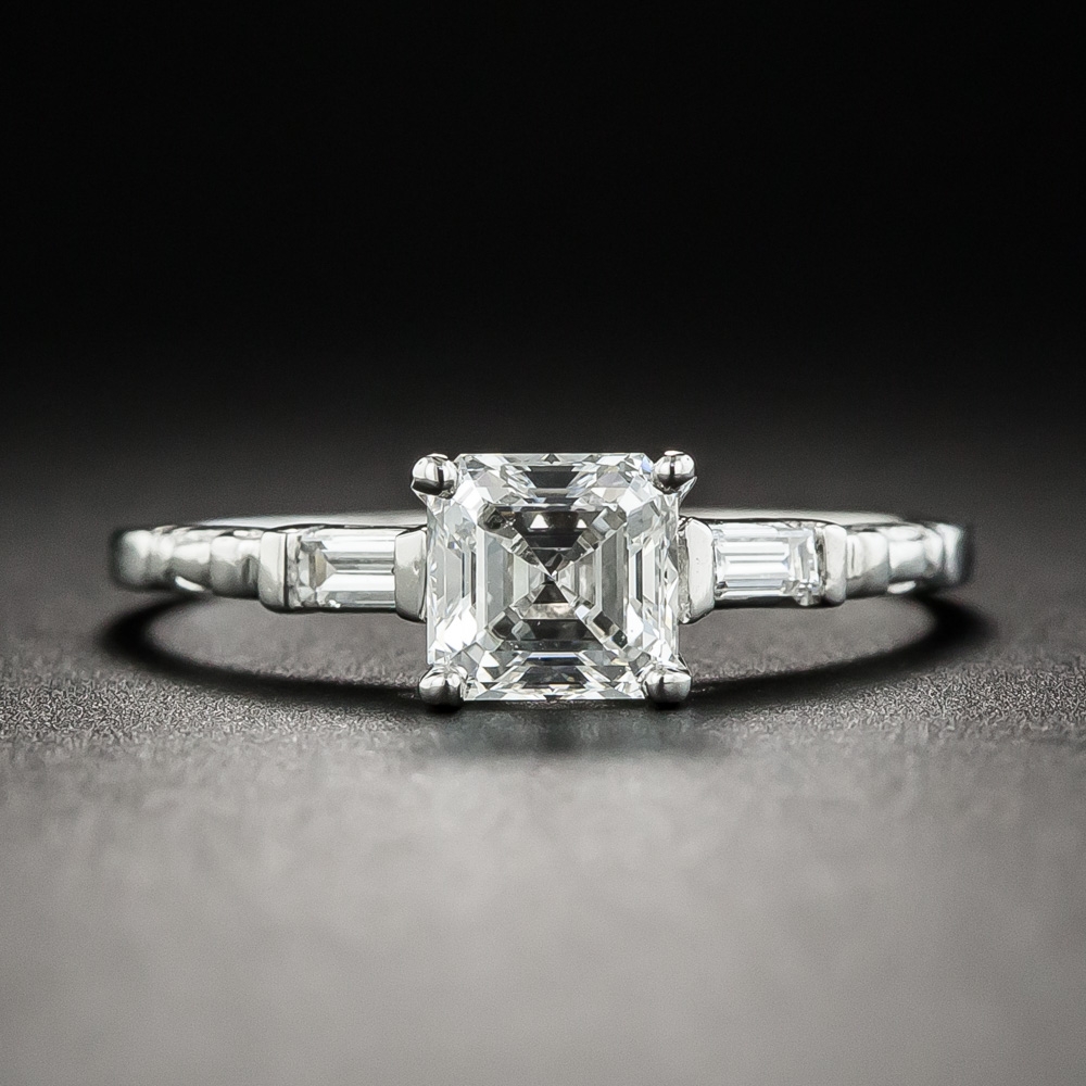 Vintage Asscher Five Stone Diamond Engagement Ring