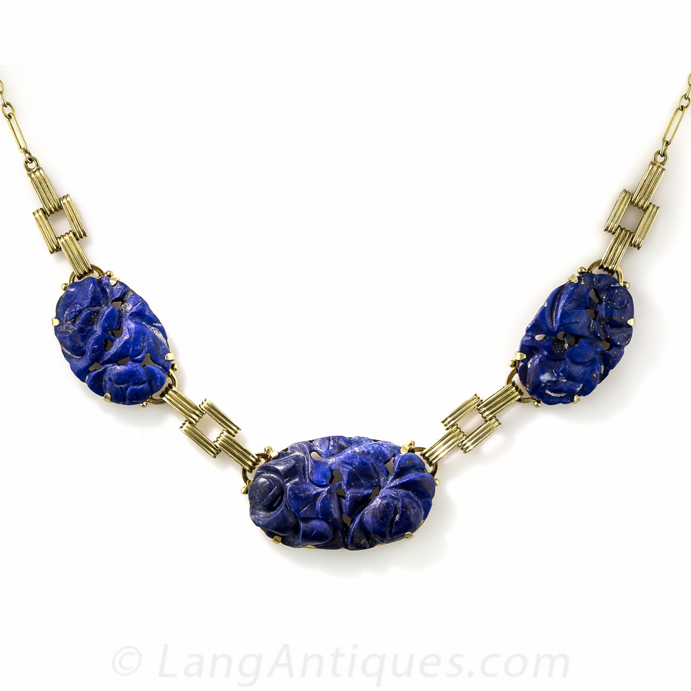 Carved lapis lazuli jewelry deals
