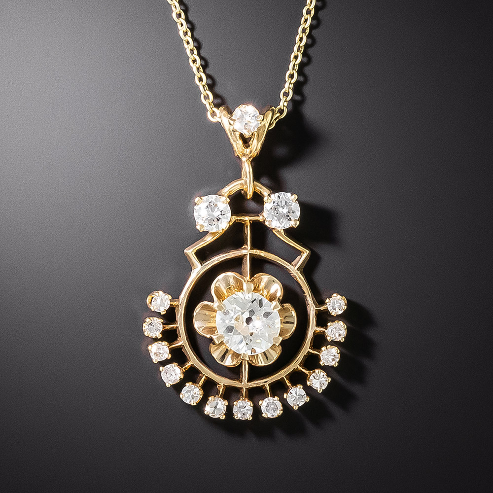 Vintage Diamond Pendant Necklace - GIA