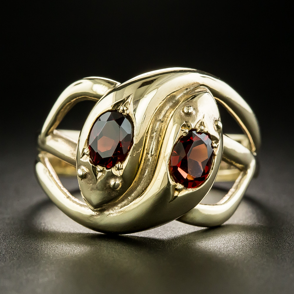 Vintage Garnet Double Snake Ring
