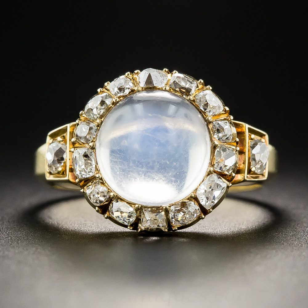 Vintage Moonstone and Diamond Halo Ring
