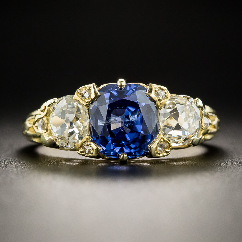 Victorian Natural No-Heat 2.41 Carat Burma Sapphire Diamond Ring