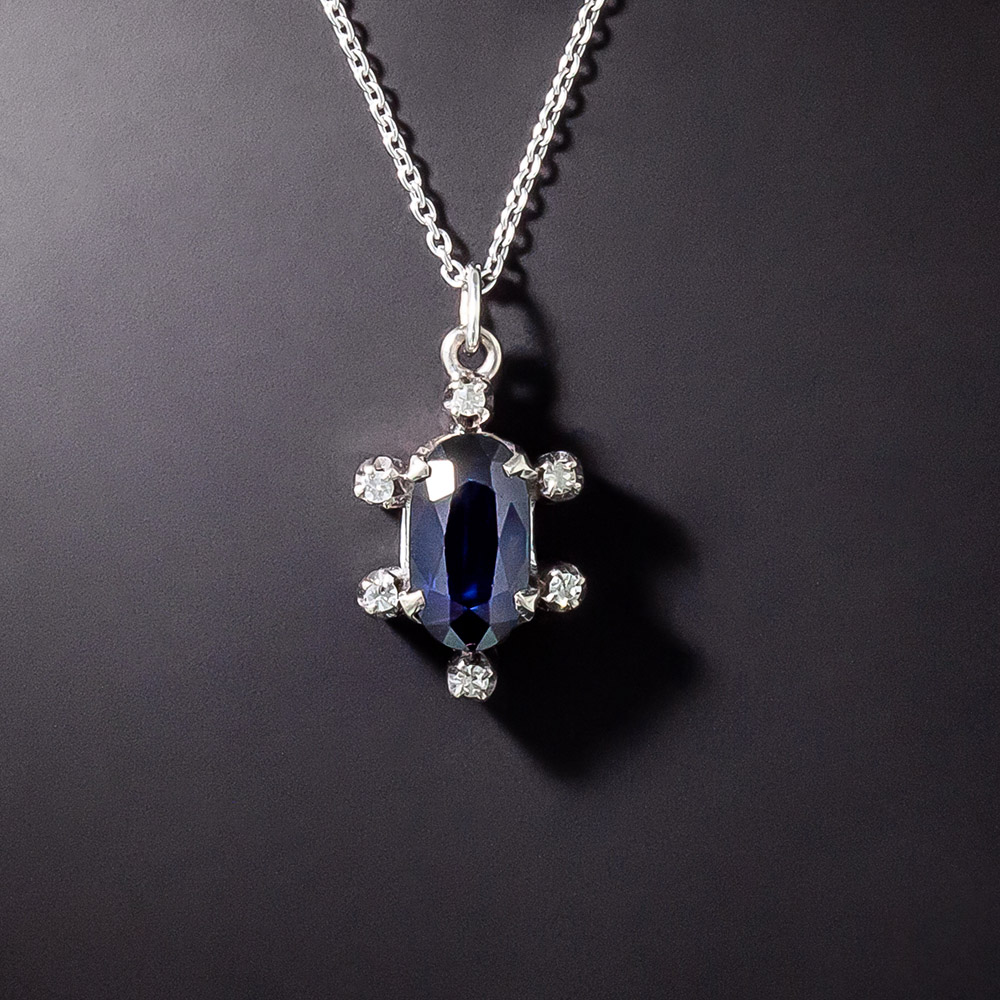 Vintage No-Heat Australian Sapphire and Diamond Pendant