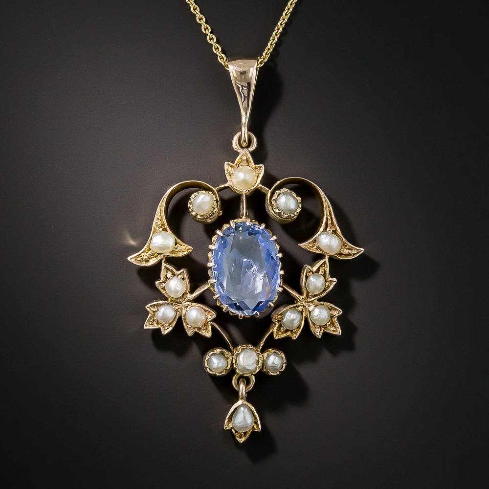 Charming Vintage Diamond & Sapphire Necklace in 14kt Gold - Ruby Lane