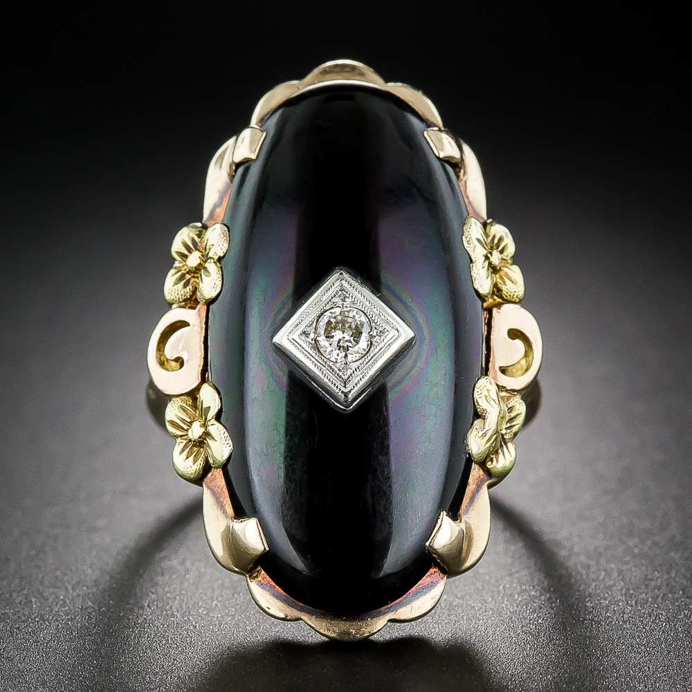 SOLD) Vintage Onyx Gold Diamond Ring — Prince Estate Jewelry