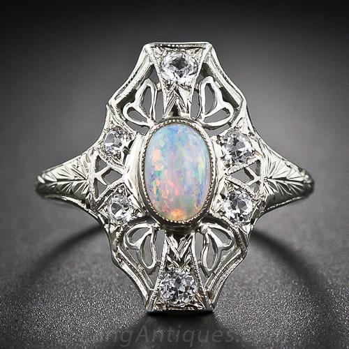 Vintage opal and sapphire ring store