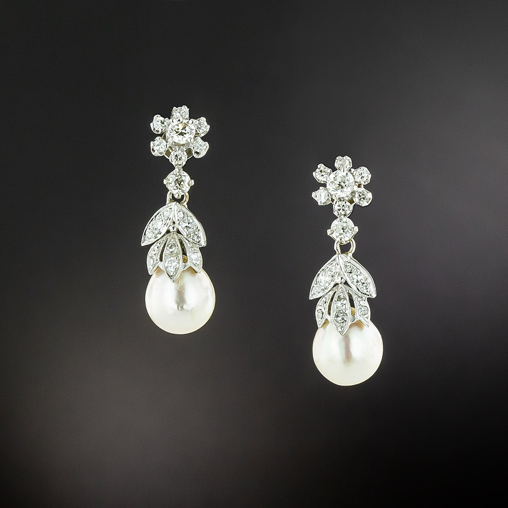 Vintage Pearl And Diamond Drop Earrings