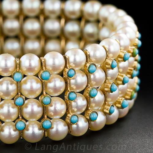 Vintage Pearl and Turquoise Bracelet