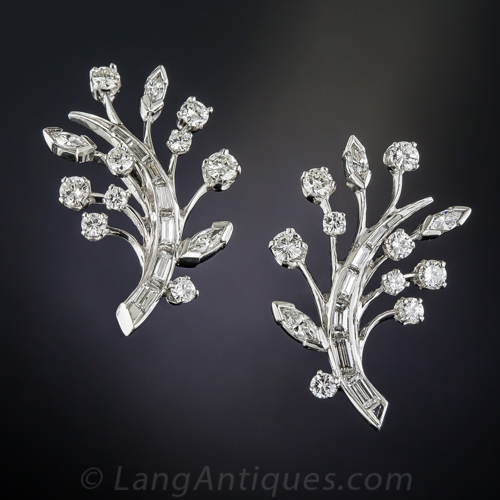 Vintage Platinum Diamond Spray Earrings