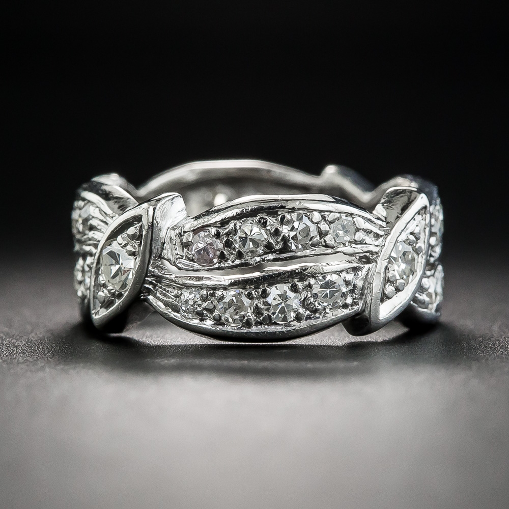 Vintage Platinum Diamond Wide Wedding Band Size 5 1/2