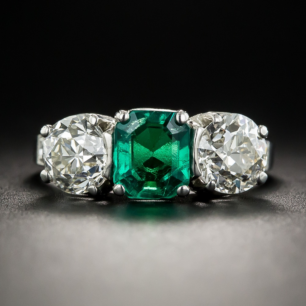 Vintage Platinum Emerald And Diamond Ring