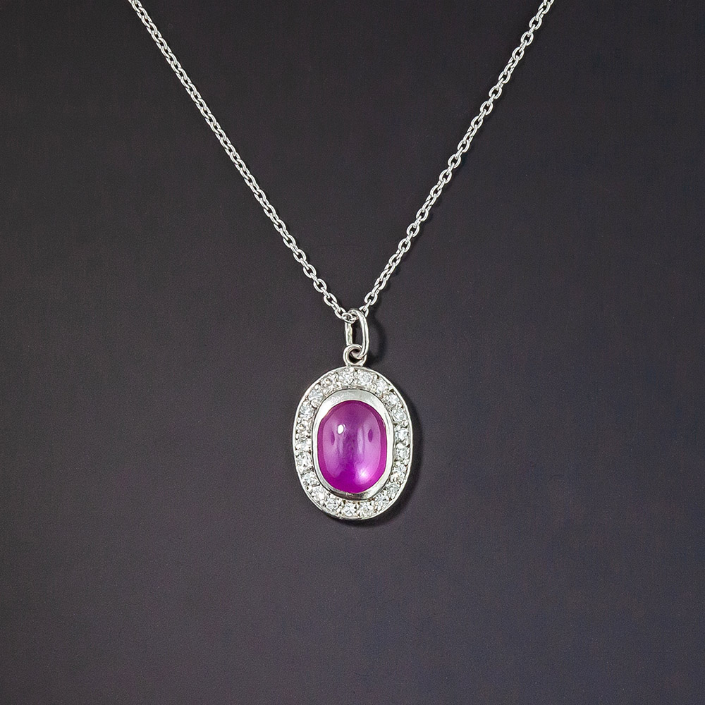 Vintage Ruby Cabochon and Diamond Pendant