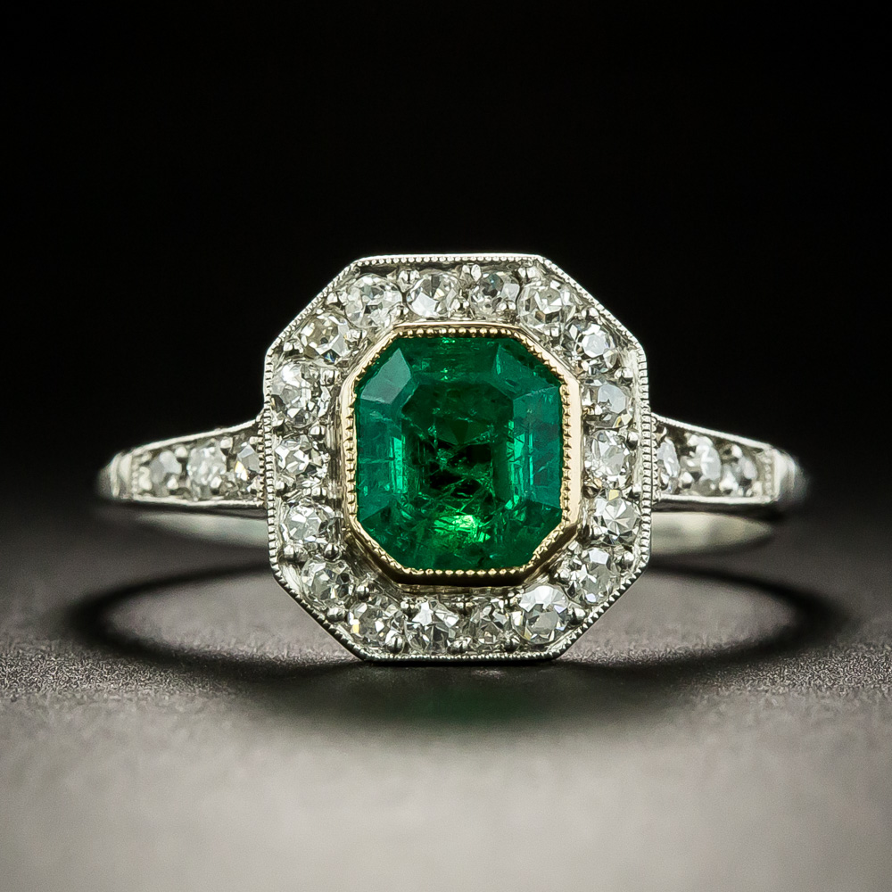 Vintage Style 1.27 Carat Emerald and Diamond Ring