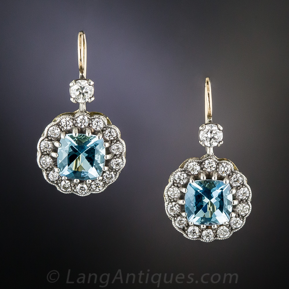 Vintage Style Aquamarine and Diamond Earrings