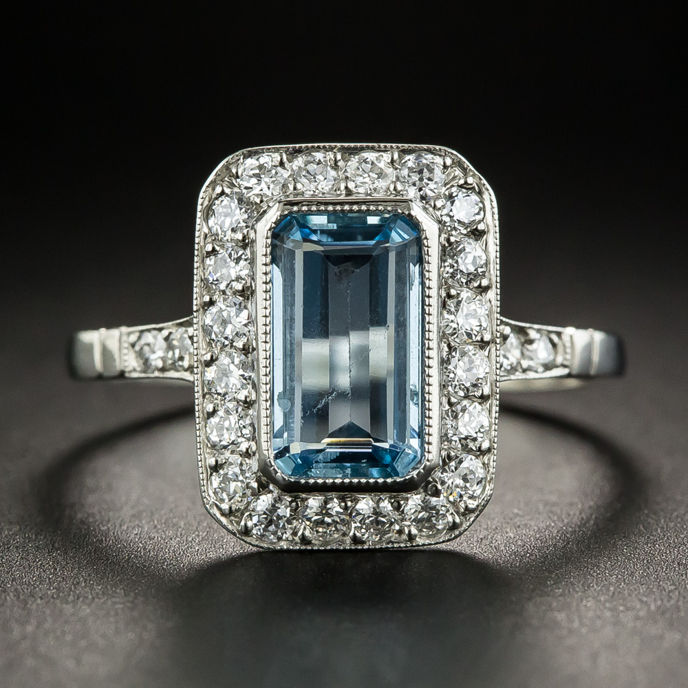 Vintage Style Aquamarine Platinum Diamond Ring