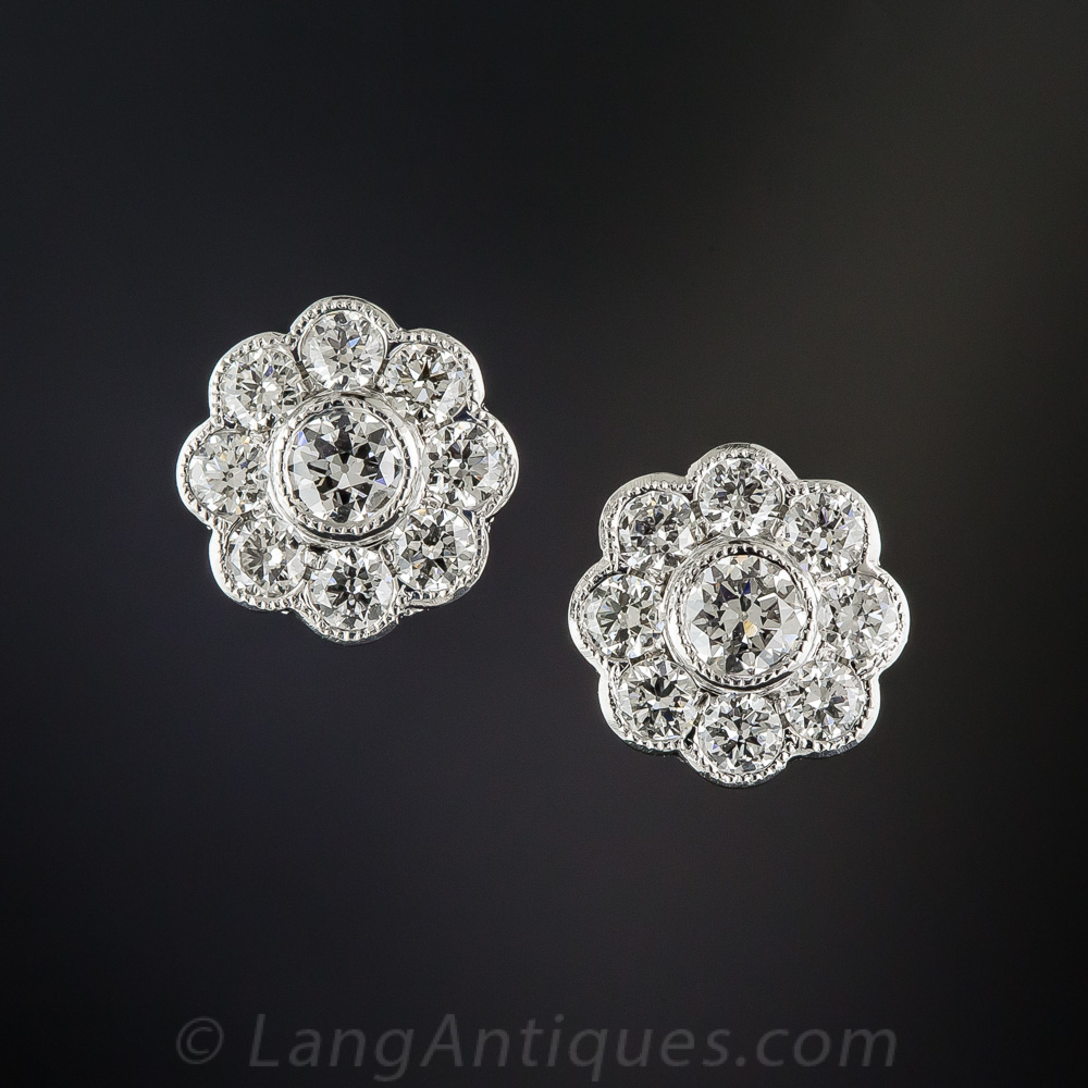 Vintage Style Diamond Cluster Earrings