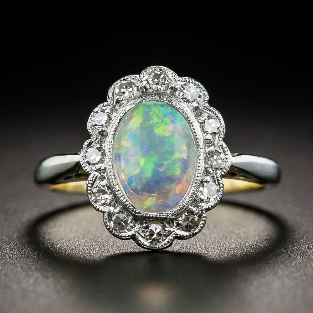 Edwardian Style Opal Diamond Halo Ring