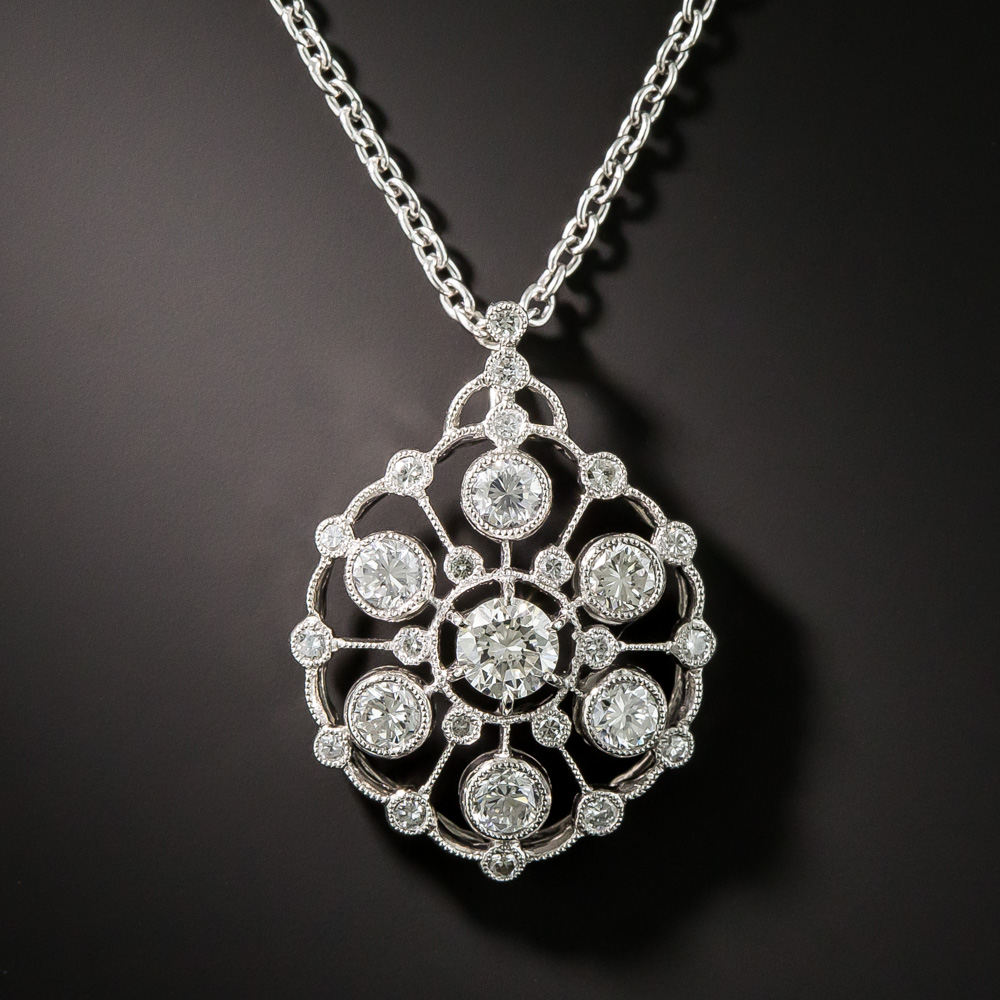 Vintage Style Platinum Diamond Pendant Necklace