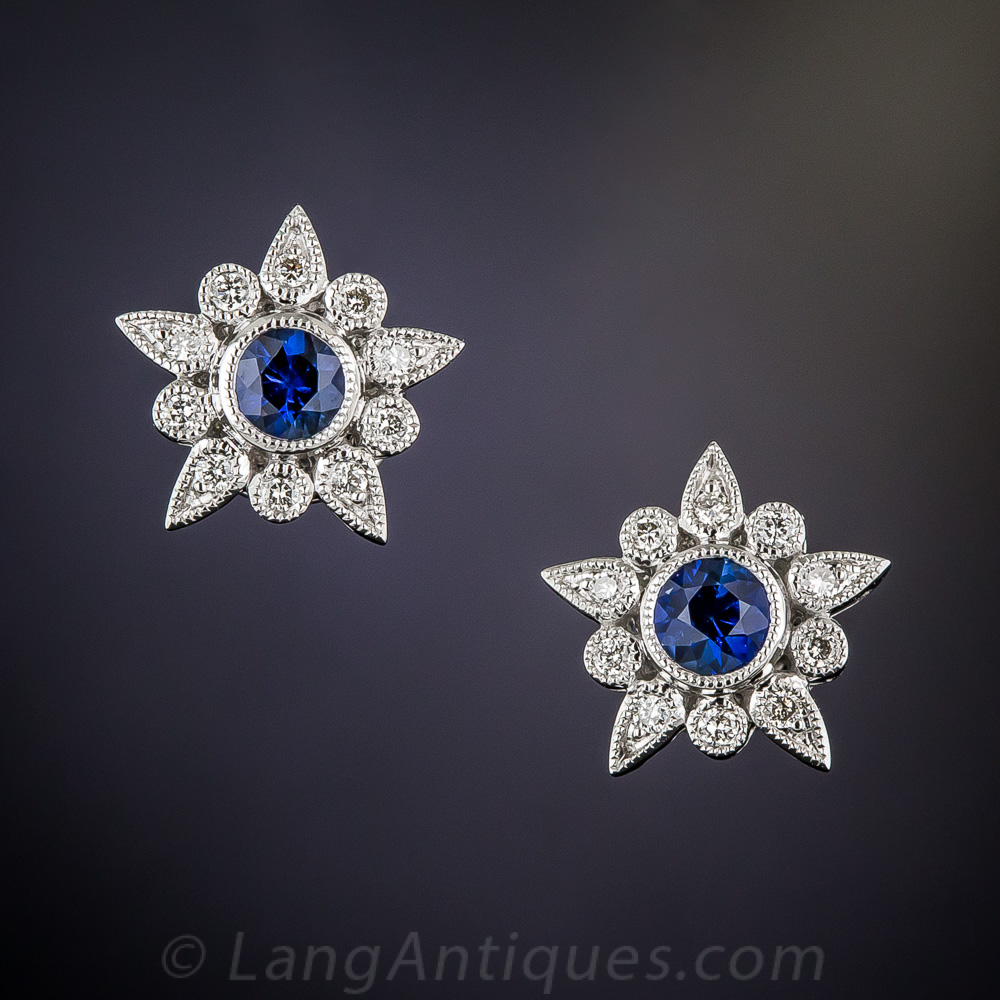 Vintage Style Sapphire And Diamond Earrings 2 1 20 1 6816 