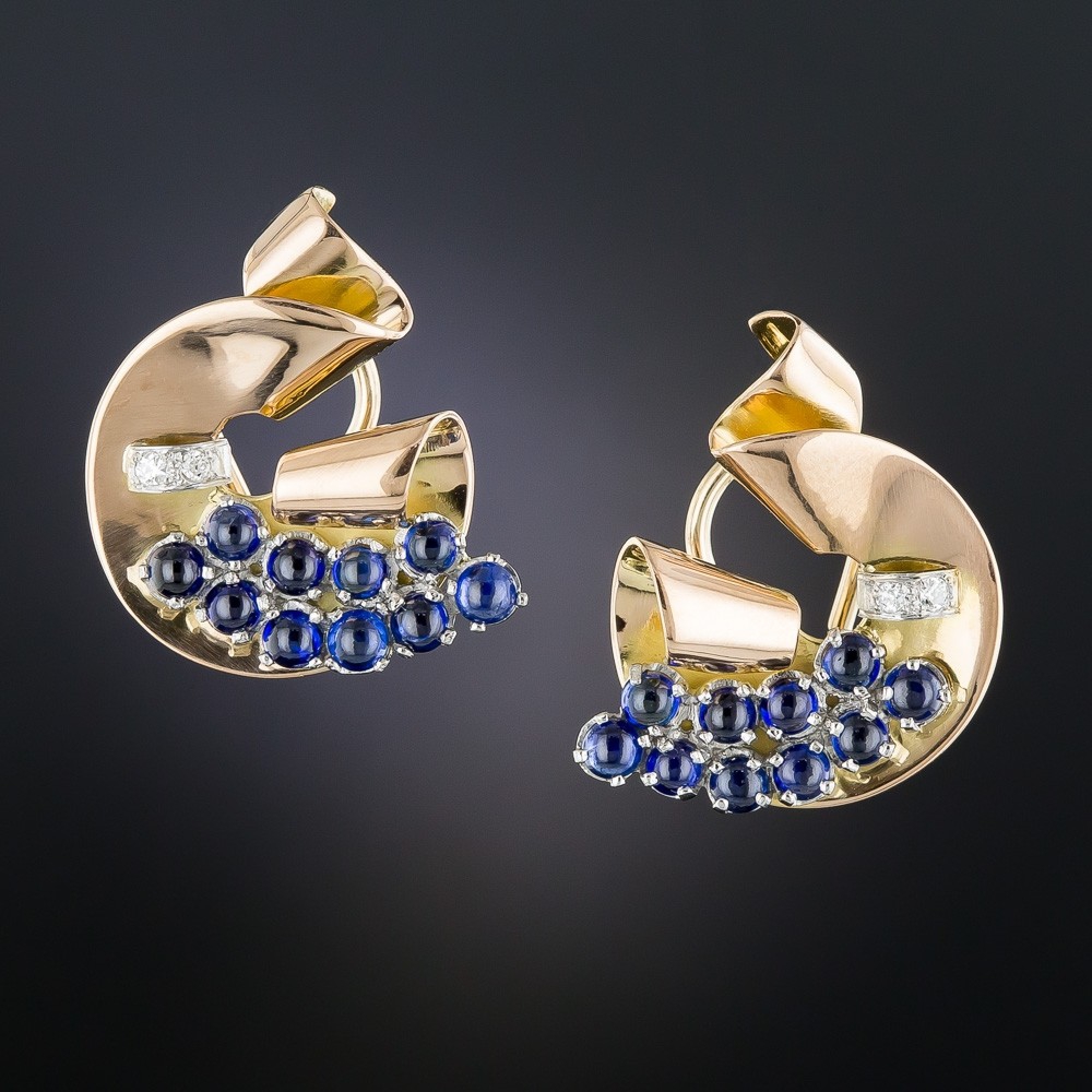 Retro Sapphire and Diamond Earrings