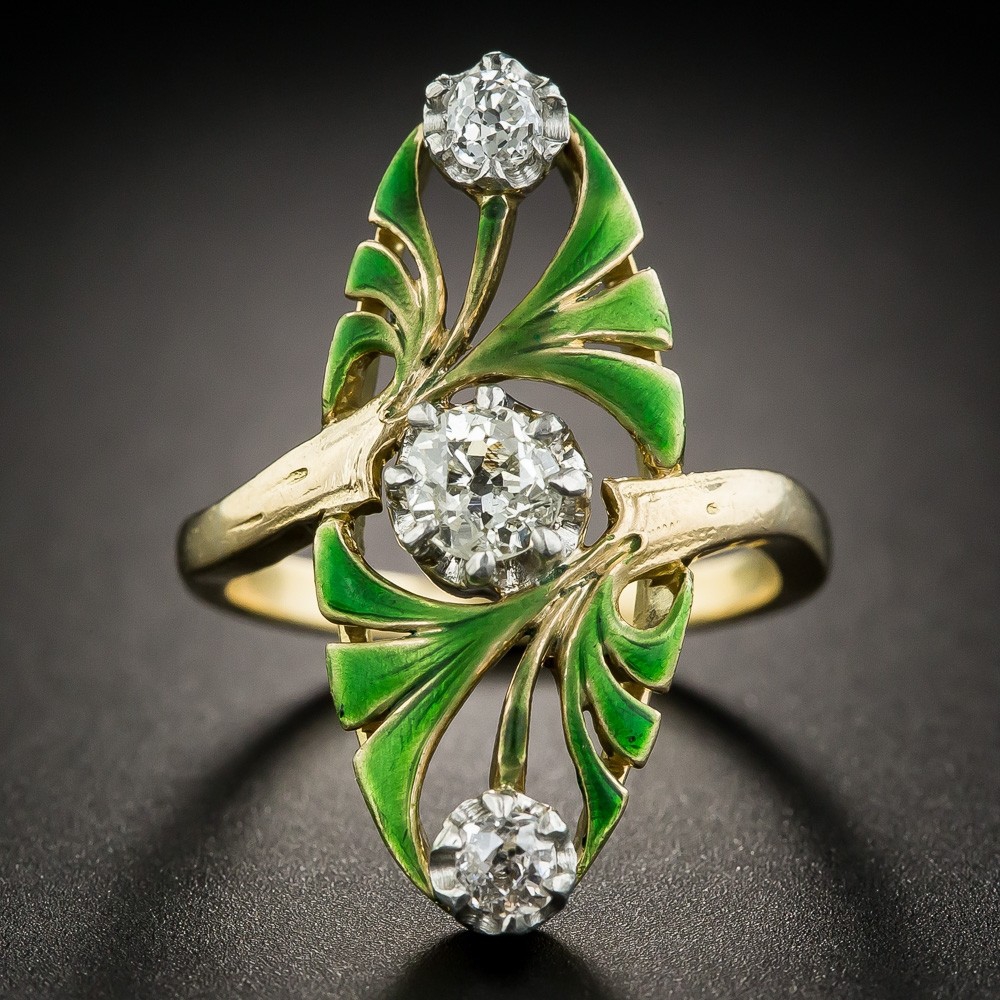 Art Nouveau Diamond and Enamel Ring