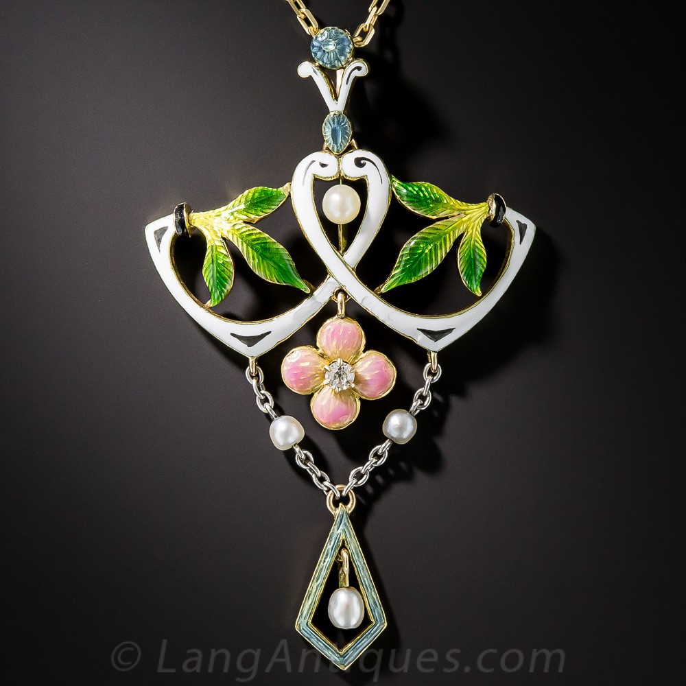 Art Nouveau Enameled Pendant Necklace