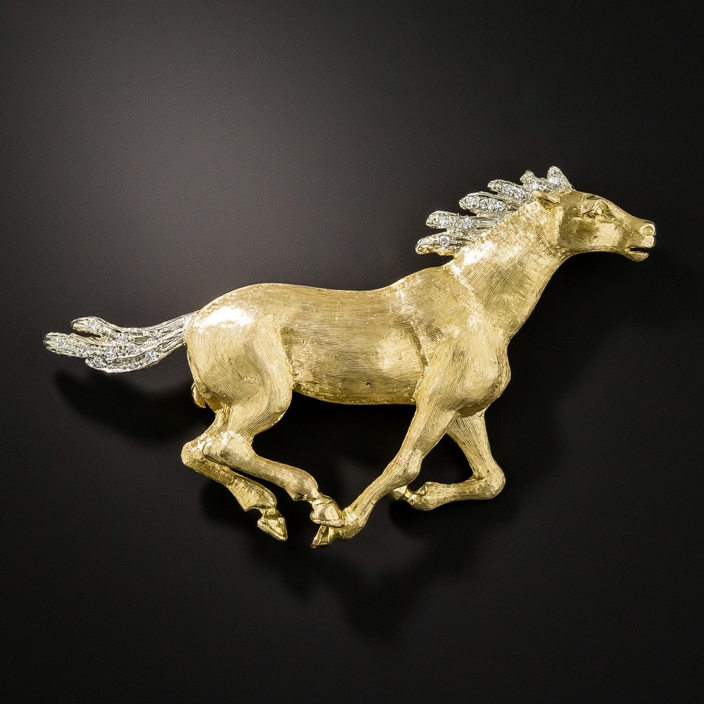 18k Gold and Diamond Horse Brooch