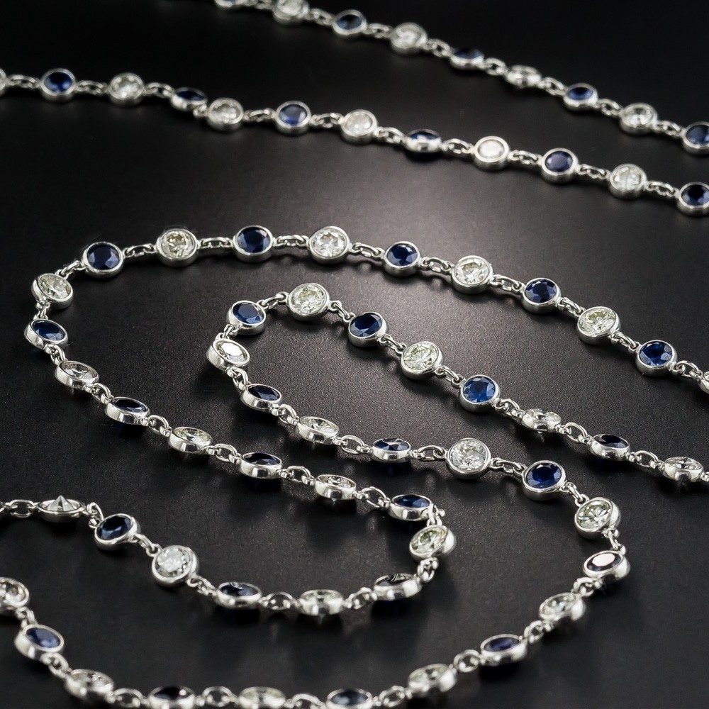Sapphire and Diamonds 'By-The-Yard' Long Platinum Chain Necklace