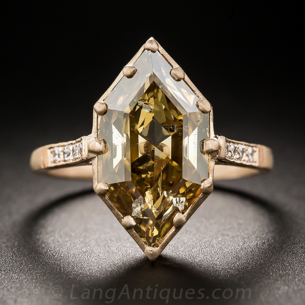 3.43 Carat Natural Brown Hexagonal Diamond Ring