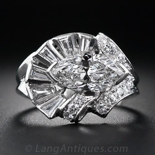 1.97 Carat Marquise Diamond Mid-Century Ring