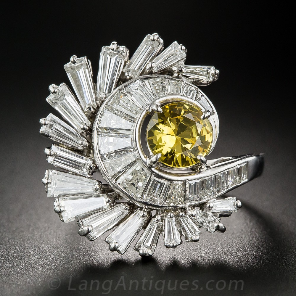 Large Scale Yellow Sapphire and Diamond Cocktail Ring