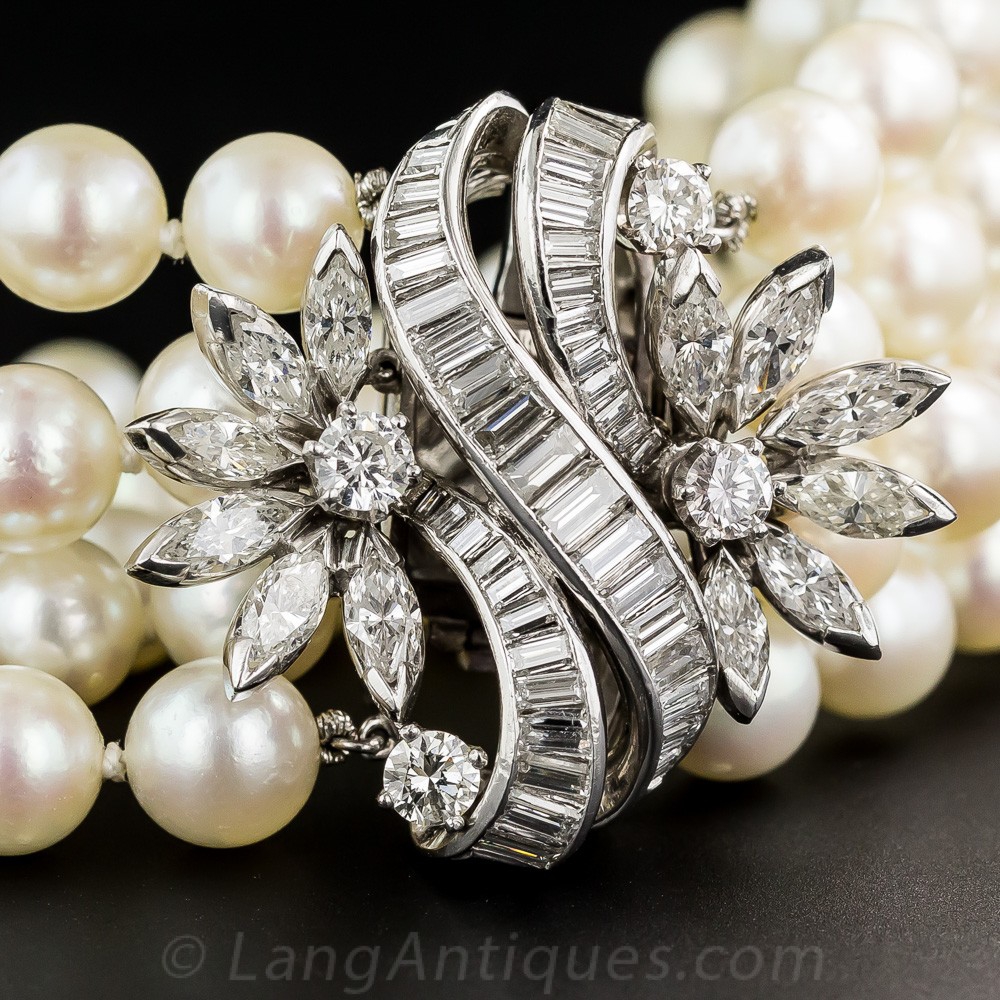 Vintage Diamond, Cultured Pearl, and Platinum Bracelet