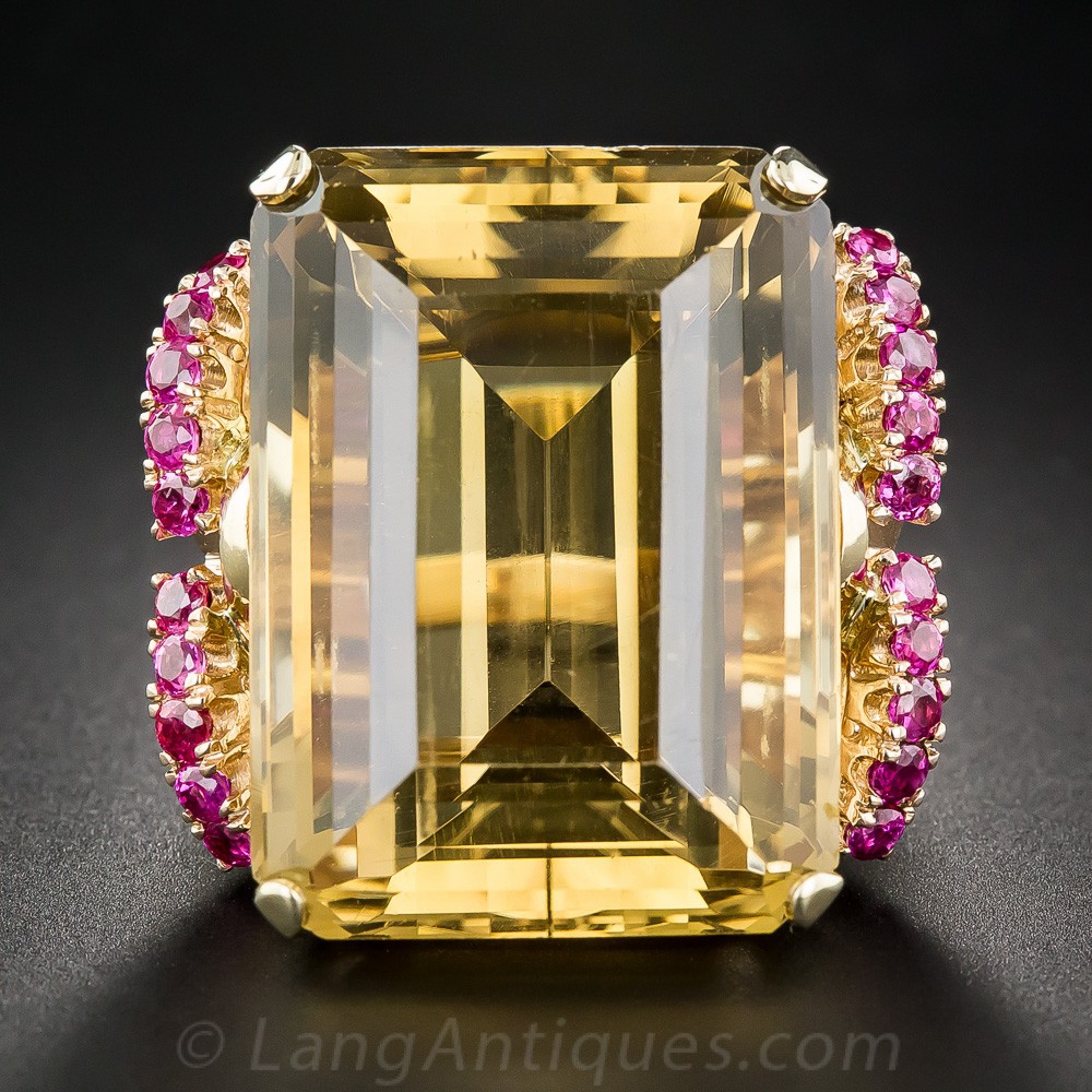 Giant Retro Citrine and Ruby Ring
