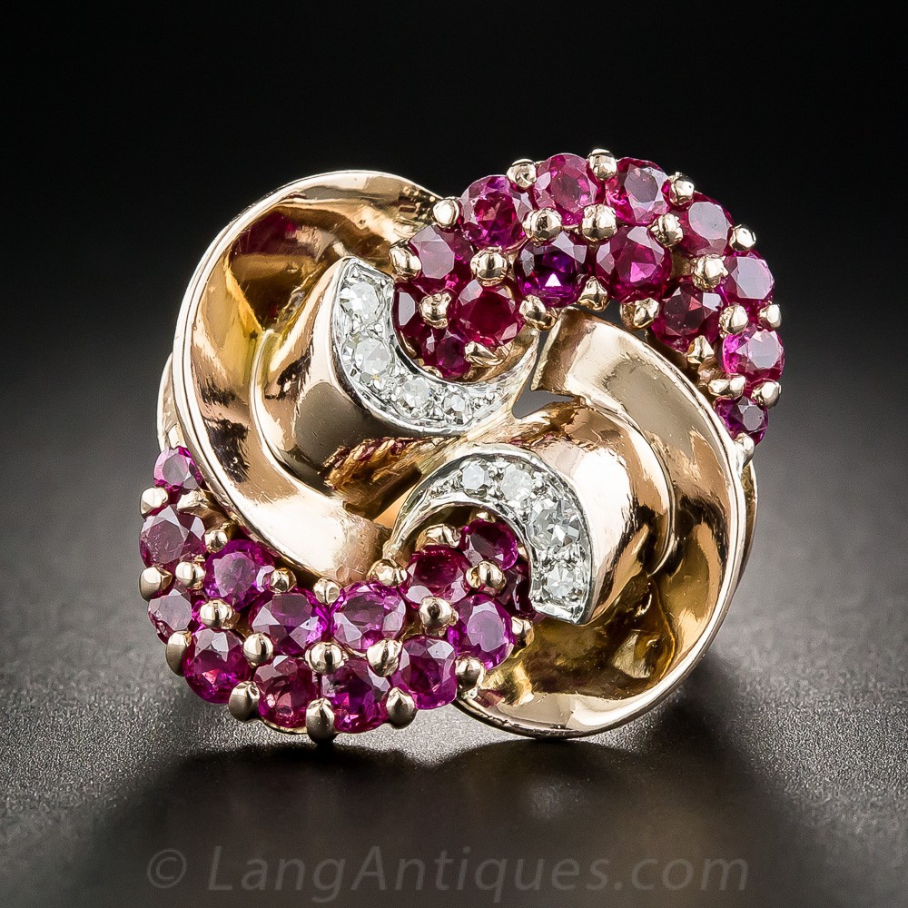 Large Retro Ruby and Diamond Ring