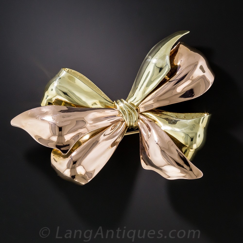 Retro Two-Tone Gold Bow Brooch
