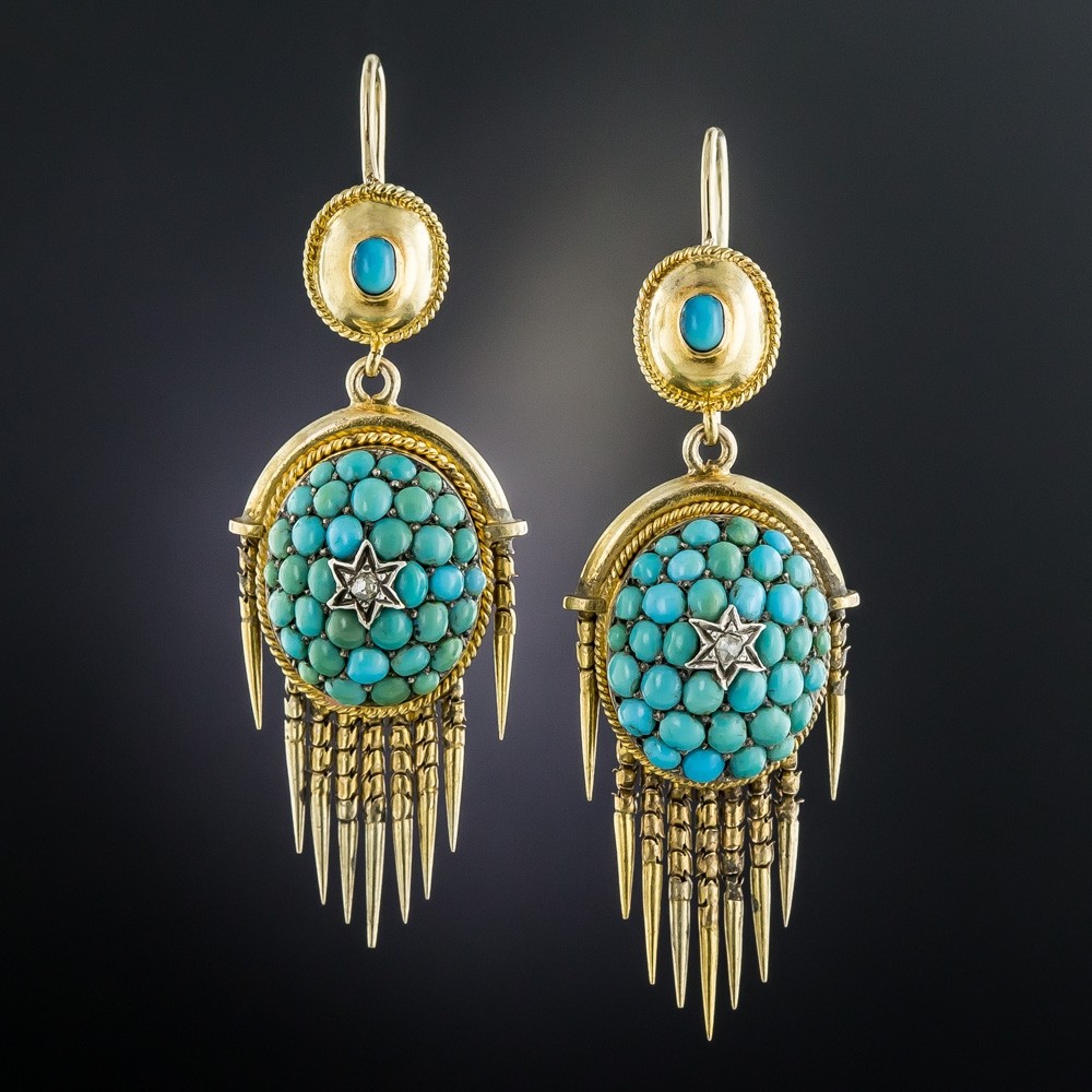 Victorian Turquoise Pave Drop Earrings