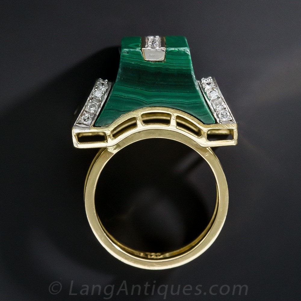 1960s Malachite and Diamond Pagoda Ring
