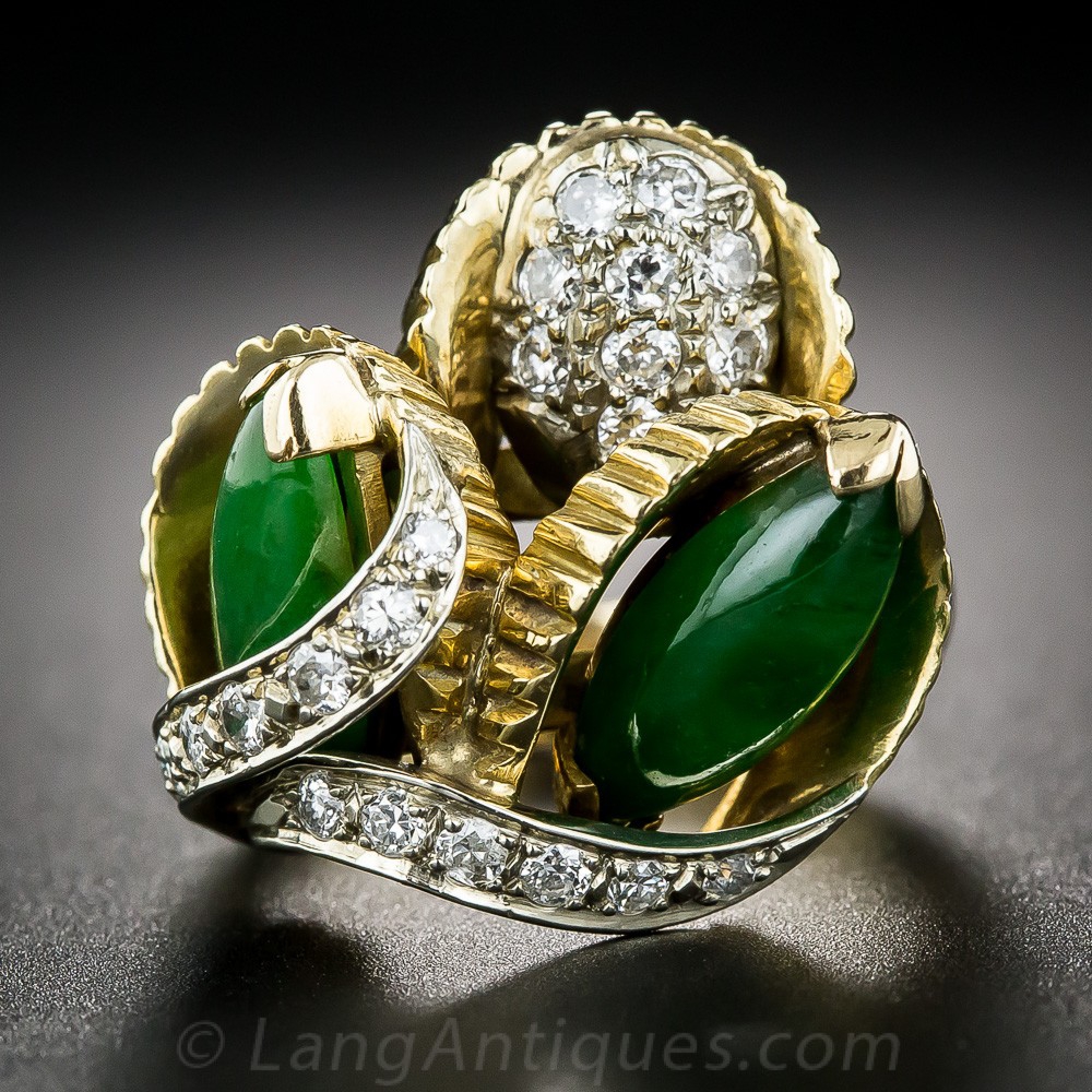 1960s Natural Burmese Jade and Diamond Cocktail Ring