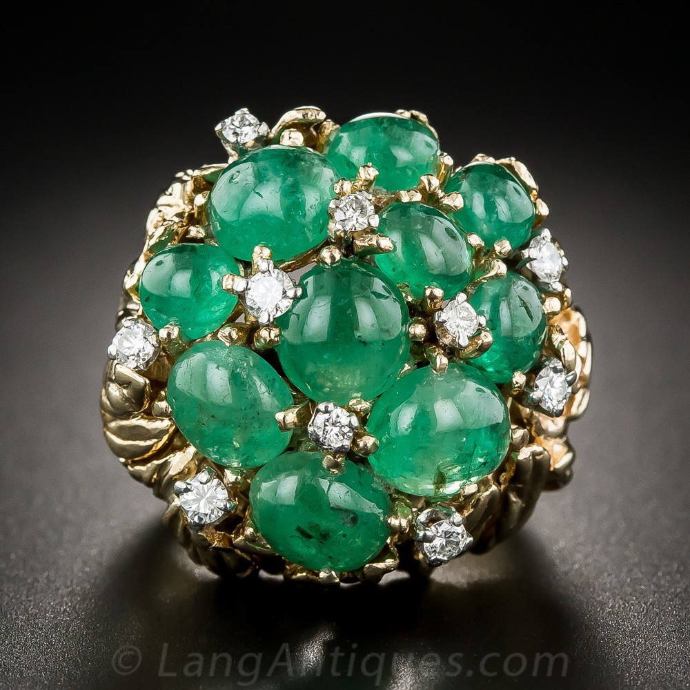 Cabochon Emerald and Diamond Cocktail Ring