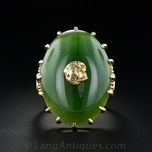 Large Nephrite and Gold Nugget Ring